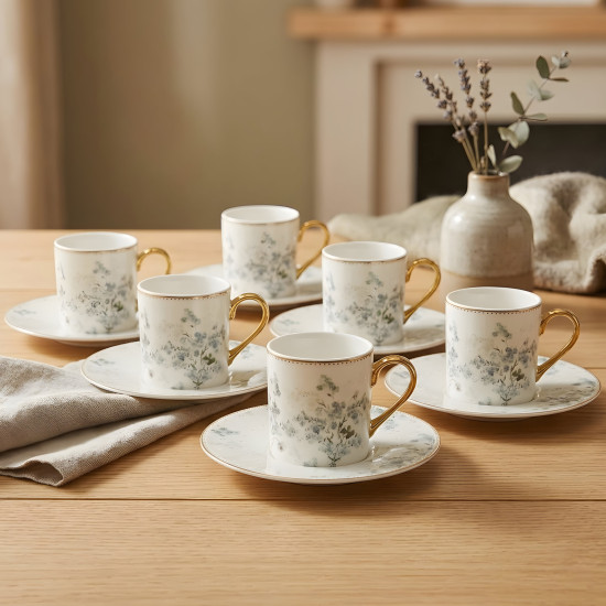 Coffee Cup and Saucer Set - 6 Pcs